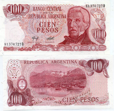 АРГЕНТИНА 100 ПЕСО 1978 СЕРИЯ D 81370, ГЕНЕРАЛ САН МАРТИН Pick 302b бумага UNC (ПРЕСС) 7485-27-2