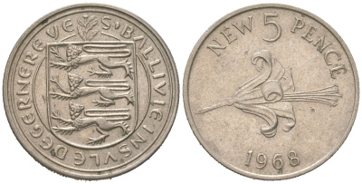 Гернси 5 новых пенсов 1968 KM 23 медно-никель 4619-223