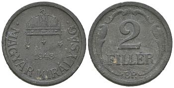 Венгрия 2 филлера 1943 BP KM 519 цинк 4615-449