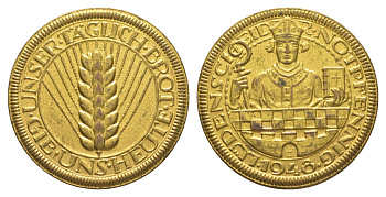 ФРГ благотворительный жетон "нотпфенниг" 1948 во время продовольственного кризиса после Второй мировой войны эти жетоны продавали, а на вырученные деньги поддерживали нуждающихся людей латунь 1528-645