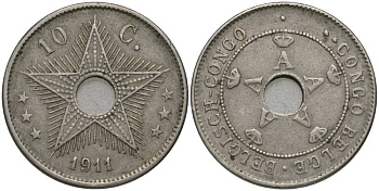 Бельгийское Конго 10 сантимов 1911 Альберт I (1909-1934) KM 18 медно-никель 27-1125