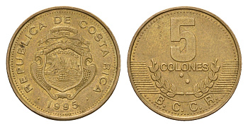 Коста-Рика 5 колонов 1995 год-тип KM 227 сталь плакированная бронзой 4679-742