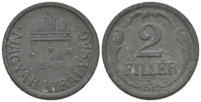 Венгрия 2 филлера 1943 BP KM 519 цинк 4615-449