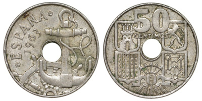 Испания 50 сентимо 1963 Франсиско Франко (1939-1975) KM 777 медно-никель 217-317
