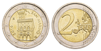 Сан-Марино 2 евро 2016 KM 486 биметалл UNC 4654-833