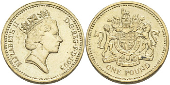 Великобритания 1 фунт 1993 Елизавета II (1952-2022) KM 964, Spink 4336 никель латунь 68-1154