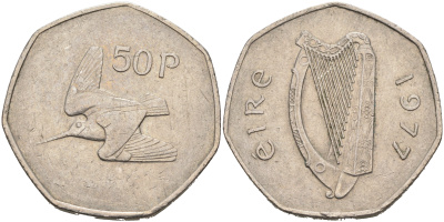 ИРЛАНДИЯ 50 ПЕНСОВ 1977 ВАЛЬДШНЕП KM 24 медно-никель 4590-516