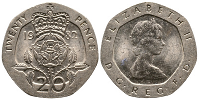 Великобритания 20 пенсов 1982 Елизавета II (1952-2022) KM 931, Spink 4230 (G1) медно-никель 86-712