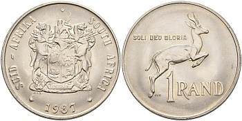 ЮАР 1 ранд 1987 KM 88в никель UNC 4574-1136
