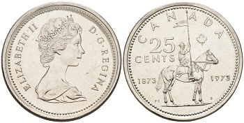 Канада 25 центов 1973 100 лет канадской горной полиции (1873-1973), Елизавета II (1952-2022) KM 81 никель 4593-944