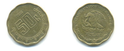 Мексика 50 сентаво 2006 KM 549 алюминиевая бронза 176-1223