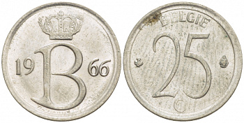 Бельгия 25 сантимов 1966 Belgie, Бодуэн I (1951-1993) KM 154.1 медно-никель 4528-134