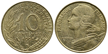ФРАНЦИЯ 10 САНТИМОВ 1996 ТИП MARIANNE KM 929 медь алюминий никель 93-1331