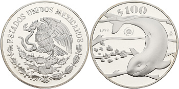 Мексика 100 песо 1992 серия сохраним наш мир, кит KM 566 серебро PROOF 11-315-33