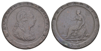 Великобритания 1 пенни 1797 Георг II (1727-1760) KM 618, Spink 3777 медь 1526-424