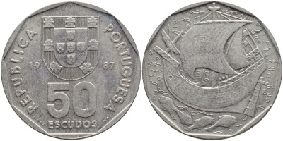 ПОРТУГАЛИЯ 50 ЭСКУДО 1987 KM 636 медно-никель 4394-814