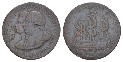 Великобритания, Мидлсекс 1/2 пенни ND токен, Георг и Шарлотта Dalton & Hamer 945a медь 1526-623