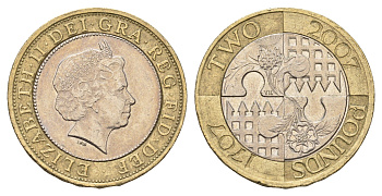 Великобритания 2 фунта 2007 Трехсотлетие "Акта Объединения" Англии и Шотландии KM 1076 биметалл 4111-813