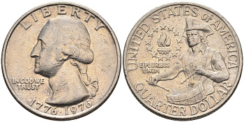 США 25 центов = квотер 1976 200 лет независимости (1776-1976), Вашингтон, барабанщик KM 204 медь плакированная медно-никелем 4584-1042