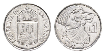 Сан-Марино 1 лира 1973 KM 22 алюминий UNC 4647-161
