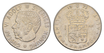 Швеция 1 крона 1973 U, Густав VI Адольф (1950-1973) KM 826a медь плакированная медно-никелем 4153-1251
