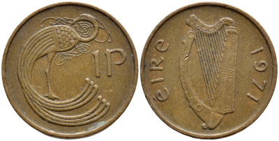 ИРЛАНДИЯ 1 ПЕННИ 1971 ПТИЧКА KM 20 бронза 4397-135
