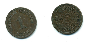 ГЕРМАНИЯ 1 ПФЕННИГ 1906 F KM 10, J. 10 медь 54-161