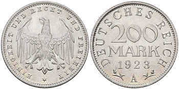Германия 200 марок 1923 А KM 35 алюминий UNC 4575-315