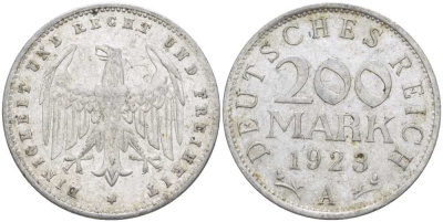 ГЕРМАНИЯ 200 МАРОК 1923 A KM 35, J. 304, Weege 22 алюминий 261-841