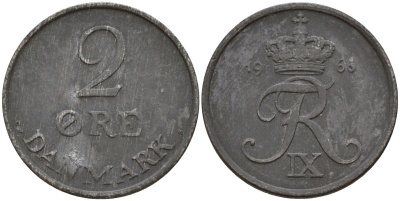 Дания 2 эре 1966 C;S, Фредерик IX (1947-1972) KM 840 цинк 4152-466