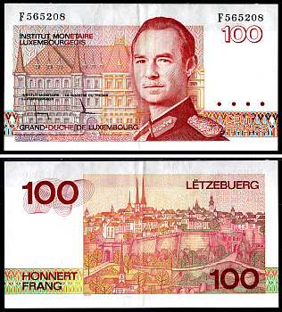 Люксембург 100 франков ND (1986) великий герцог Жак, вид города, серия D Pick 58 a бумага 7551-7-3-2