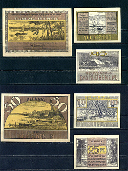 Бад-Кляйнен (Мекленбург-Шверин) полный набор из 3 нотгельдов (10, 25 и 50 пфеннигов) ND бумага UNC (пресс) 7555-43-4-2