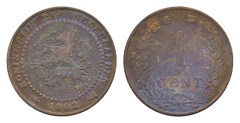 Нидерланды 1 цент 1902 Вильгельмина (1890-1948) KM 132 бронза 73-137