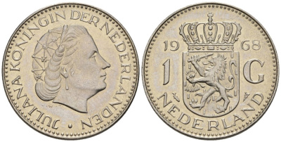 Нидерланды 1 гульден 1968 Юлиана (1948-1980) KM 184a никель UNC 4579-515