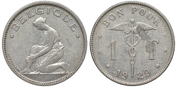 Бельгия 1 франк 1929 Belgique KM 89 никель 51-2032