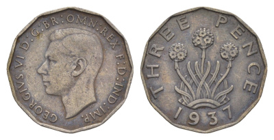 Великобритания 3 пенса 1937 Георг VI (1936-1952) KM 849, Spink 4112 никель латунь 4638-434