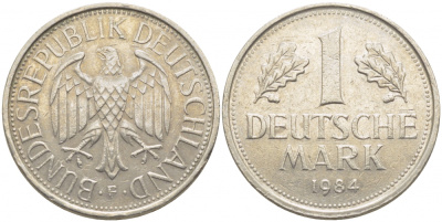 ФРГ 1 МАРКА 1984 F J.385, KM 110 медно-никель 3856-156