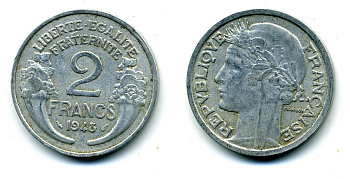 Франция 2 франка 1948 KM 886a.1 алюминий 35-644