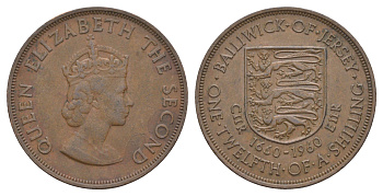 Джерси 1/12 шиллинга 1960 300 лет вступления на престол короля Карла II KM 23 бронза 4542-425