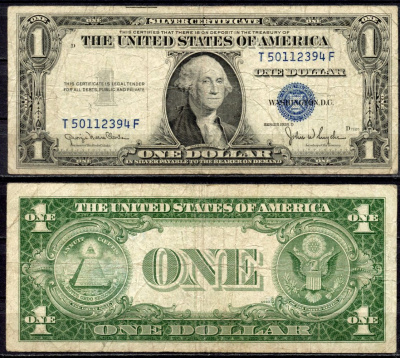 США 1 доллар 1935 D, серебряный сертификат, голубая серия Pick 416 D2 бумага 435-31-2-1
