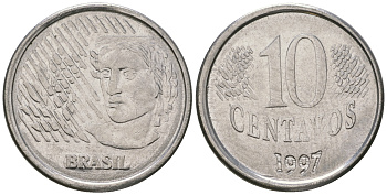 Бразилия 10 сентаво 1997 голова свободы KM 633 нержавеющая сталь 4641-344