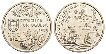 Португалия 200 эскудо 1995 Путешествие на Молуккские острова в 1512 году KM 682 медно-никель UNC 1101-3-42