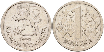 ФИНЛЯНДИЯ 1 МАРКА 1990 M KM 49a медно-никель 4563-542