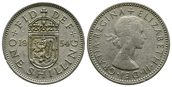 Великобритания 1 шиллинг 1954 Елизавета II (1952-2022), Шотландский герб KM 905, Spink 4148 медно-никель 4384-536