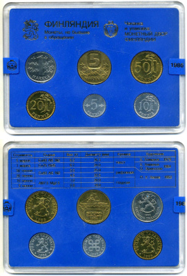 Финляндия набор из 6 монет 1986 в пластике, РУССКИЙ ТЕКСТ, тираж 1300 ЭКЗ. KM MS20 UNC 00-00
