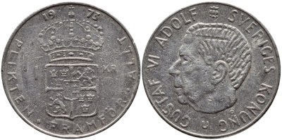 Швеция 1 крона 1973 Густав VI Адольф (1950-1973) KM 826а медь плакированная медно-никелем 4395-244