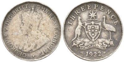 Австралия 3 пенса 1922 Георг V (1910-1936) KM 24 серебро 4621-1124