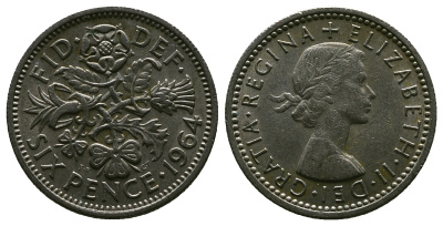 Великобритания 6 пенсов 1964 Елизавета II (1952-2022) KM 903, Spink 4149 медно-никель 4381-819