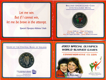 Ирландия 5 евро 2003 Специальная Олимпиада 2003 в Дублине, в оригинальном блистере KM 40 медно-никель BU 4-3-5-19