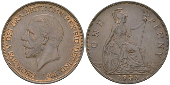 Великобритания 1 пенни 1935 Георг V (1910-1936) KM 838, Spink 4055 бронза    69-1044